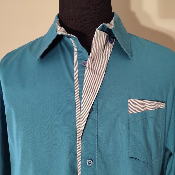 DOUBLJU MEN LONG SLEEVE SLIM FIT CASUAL DRESS SHIRT 3XL - Picture 2 of 9